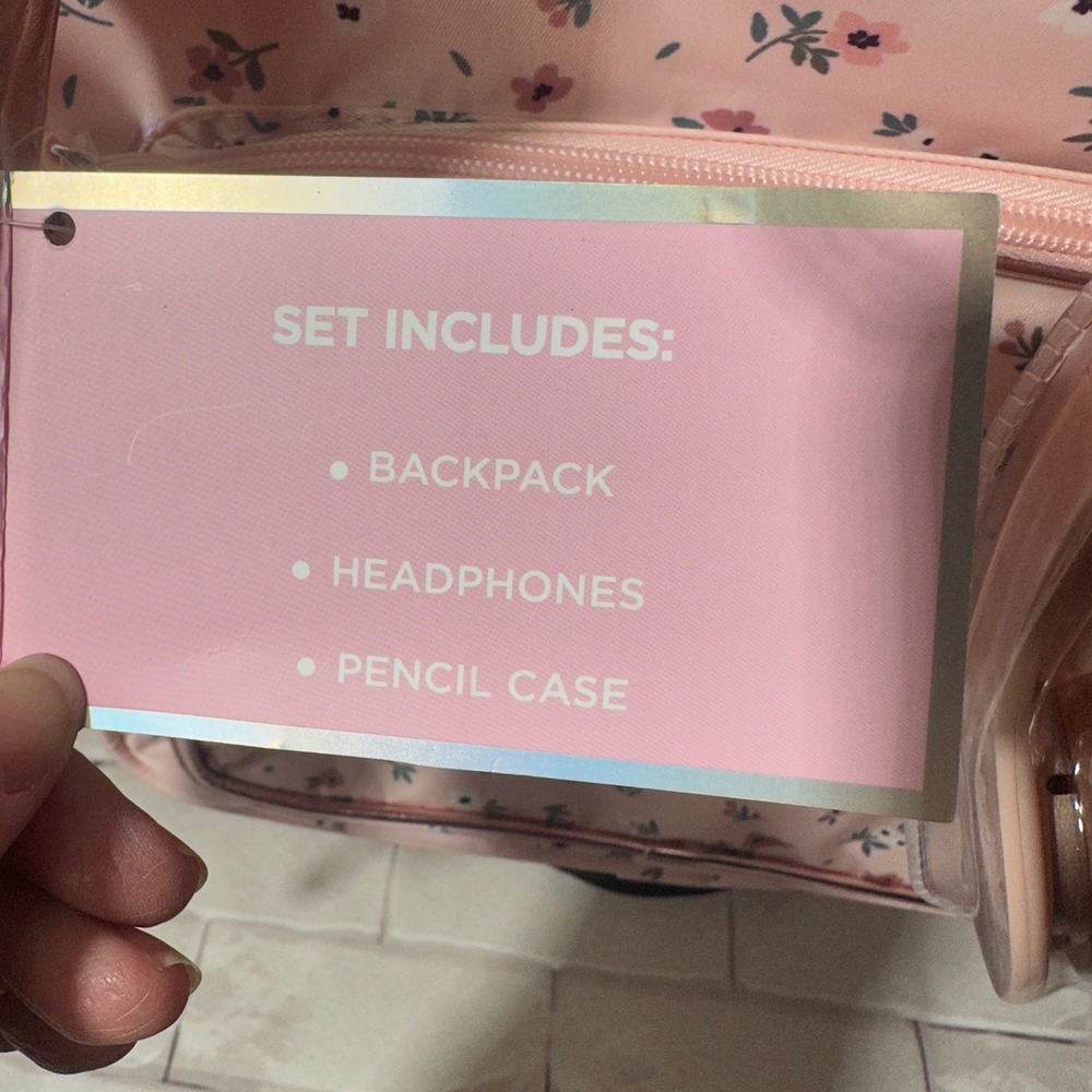 Locker Club Pink Floral Backpack Headphones and Pencil Case 3‎ Piece Set New - Picture 7 of 16